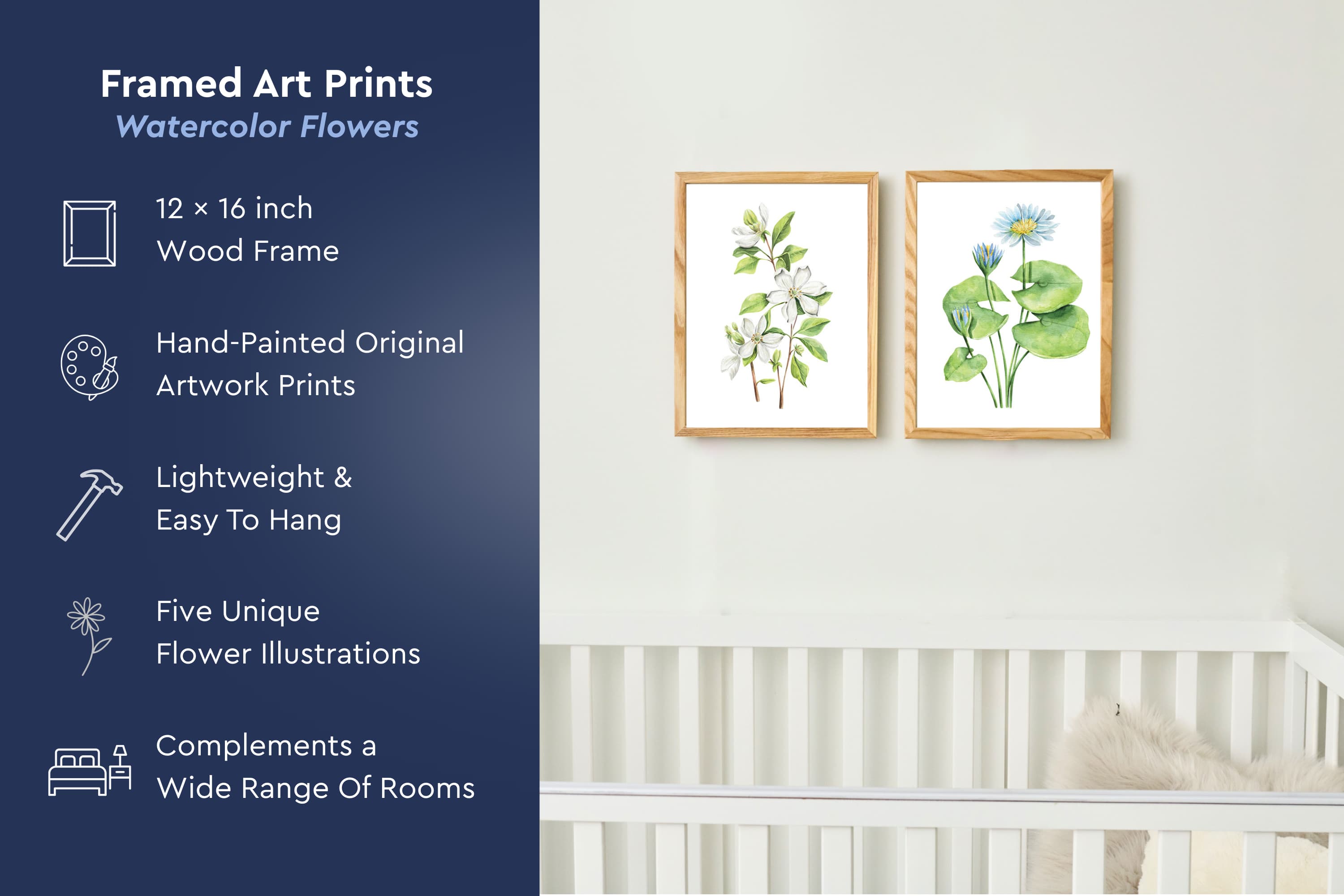 Watercolor Florals Art Print, Framed (12" x 16")