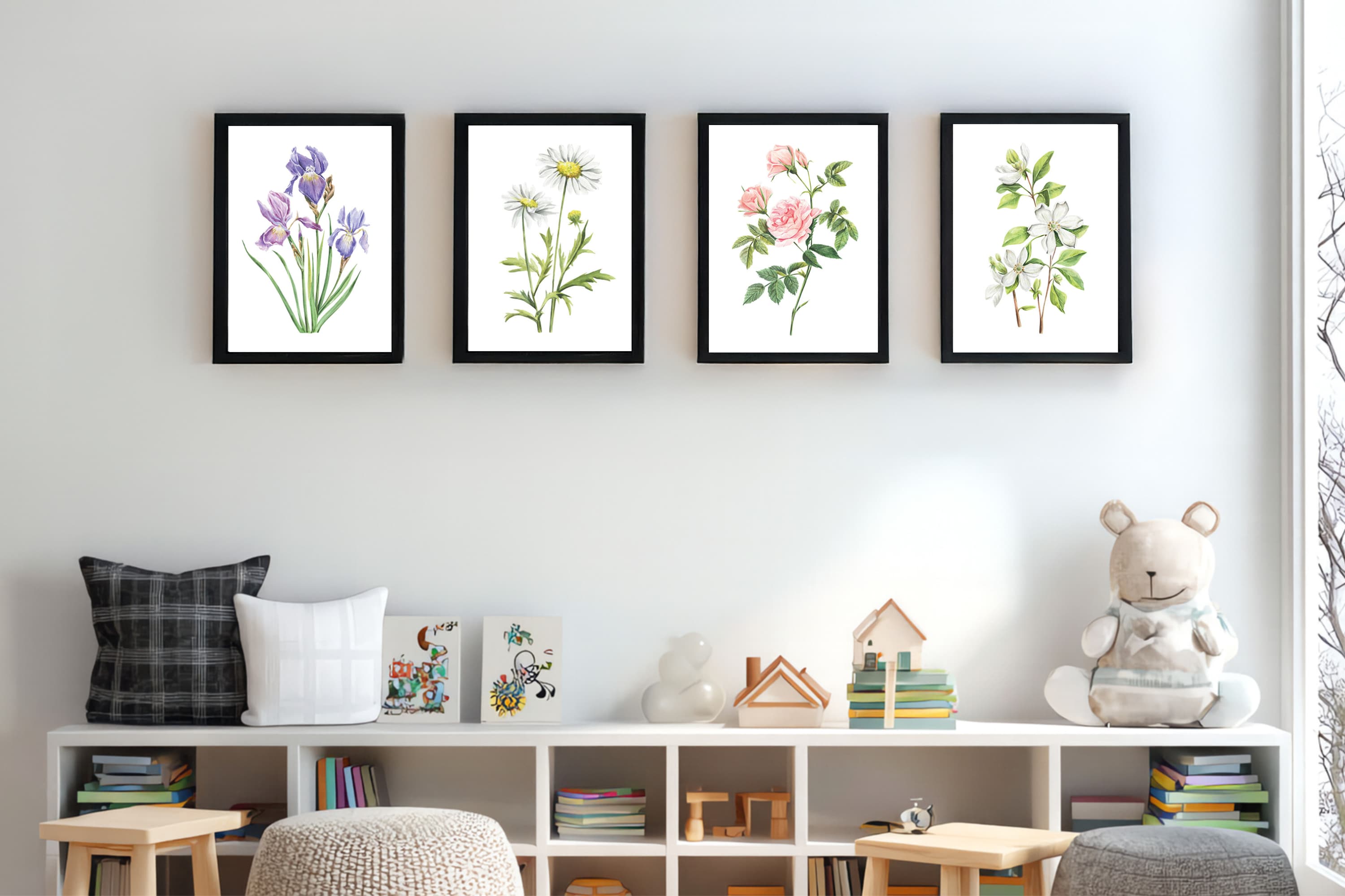 Watercolor Florals Art Print, Framed (12" x 16")